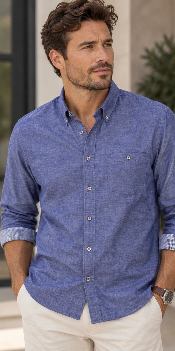 Ted Baker London Chambray Button-Down Shirt, Weekend, Casual, Date, Blue, XL